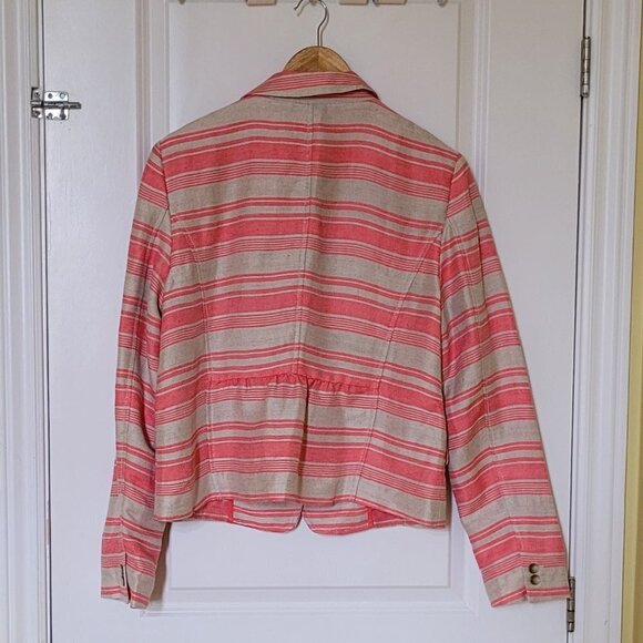 Loft Ann Taylor blazer pink and beige linen blend stripe preppy office NWT new - Picture 6 of 16